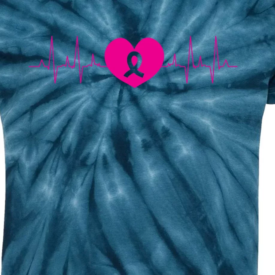 Breast Cancer Awareness Ribbon Heartbeat Kids Tie-Dye T-Shirt