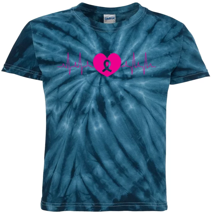 Breast Cancer Awareness Ribbon Heartbeat Kids Tie-Dye T-Shirt