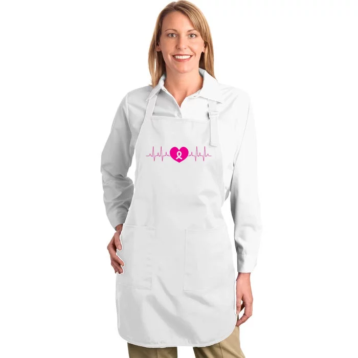 Breast Cancer Awareness Ribbon Heartbeat Full-Length Apron With Pocket