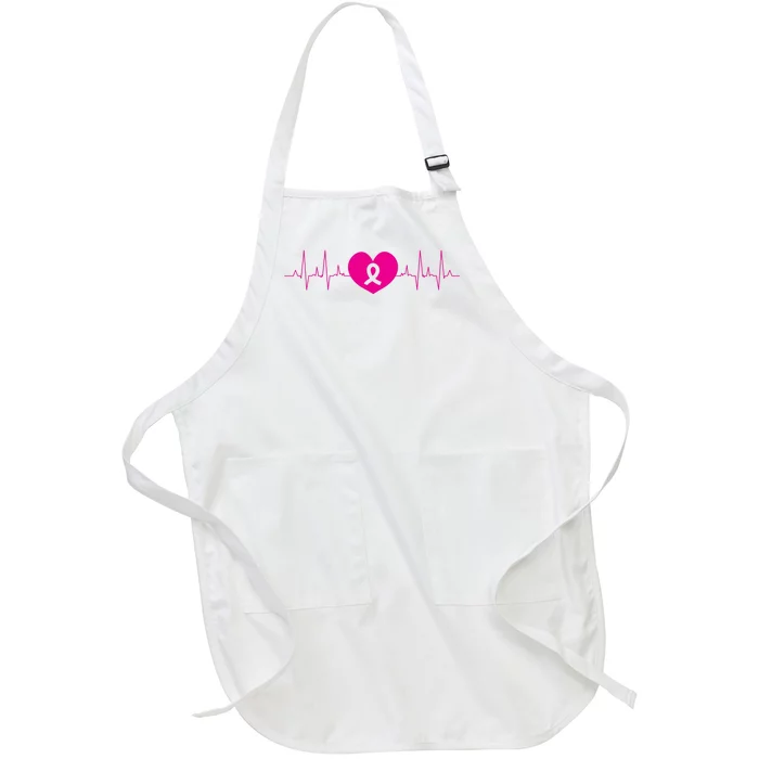 Breast Cancer Awareness Ribbon Heartbeat Full-Length Apron With Pocket