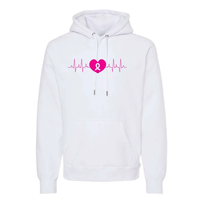 Breast Cancer Awareness Ribbon Heartbeat Premium Hoodie