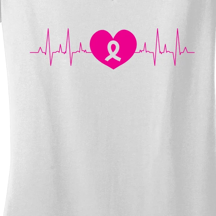 Breast Cancer Awareness Ribbon Heartbeat Women's V-Neck T-Shirt