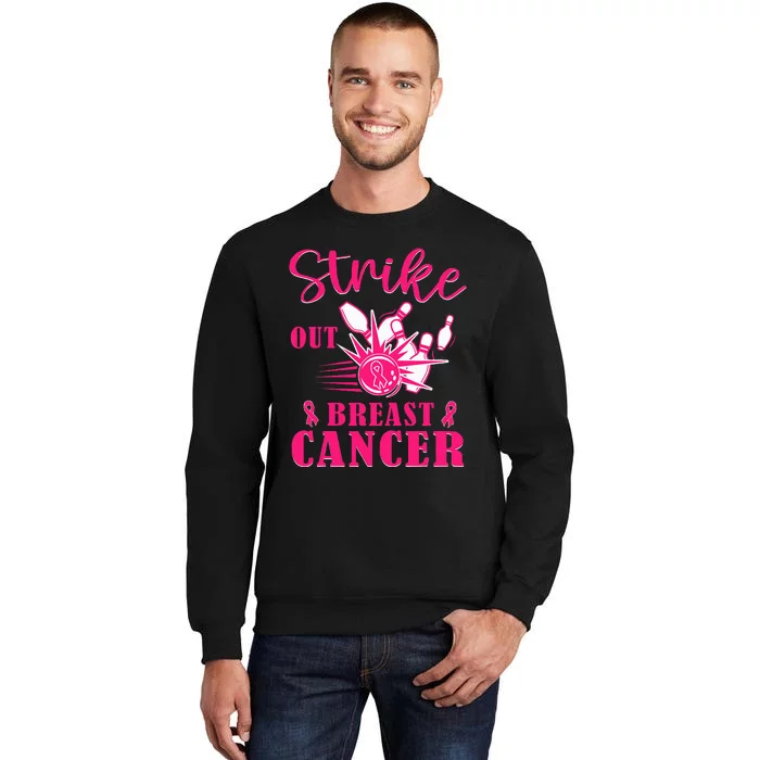 Breast Cancer Awareness Bowling Strike Out Ribbon Tall Sweatshirt