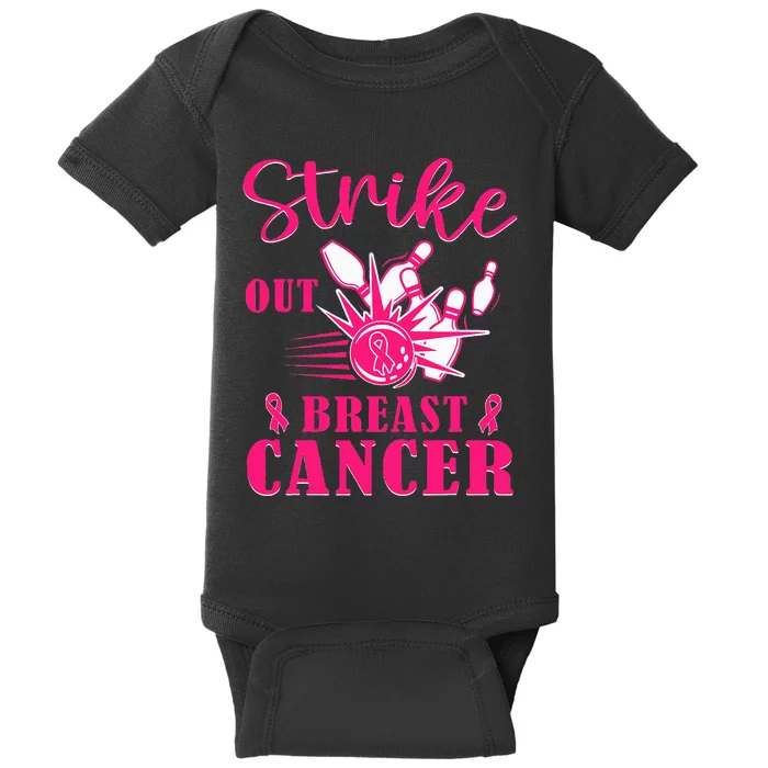 Breast Cancer Awareness Bowling Strike Out Ribbon Baby Bodysuit