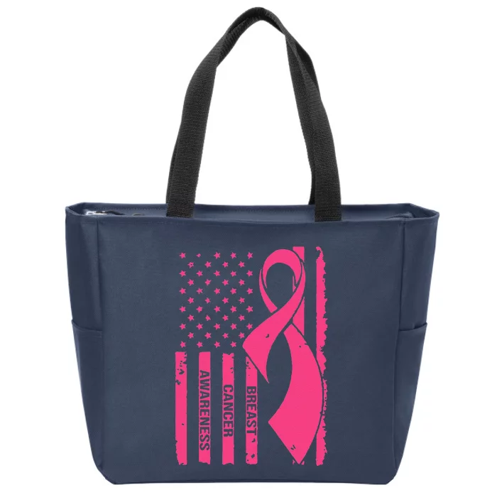 Breast Cancer Awareness American Flag Autism Gift Zip Tote Bag