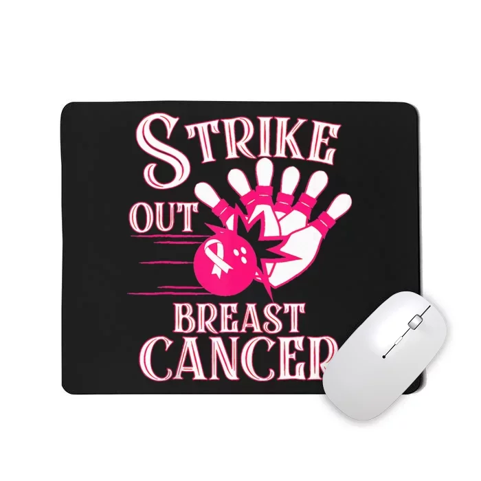 Breast Cancer Awareness Bowling Strike Out Ribbon Mousepad