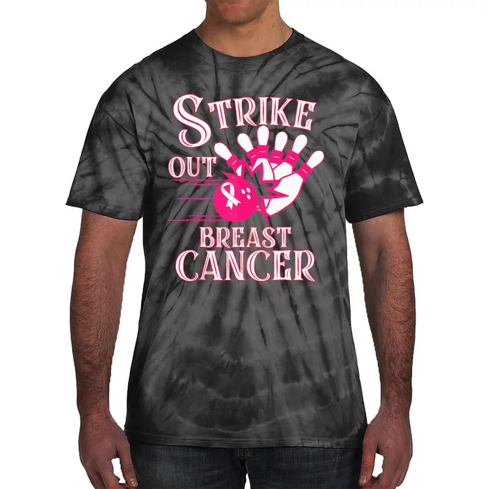 Breast Cancer Awareness Bowling Strike Out Ribbon Tie-Dye T-Shirt