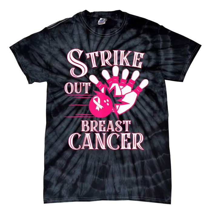 Breast Cancer Awareness Bowling Strike Out Ribbon Tie-Dye T-Shirt