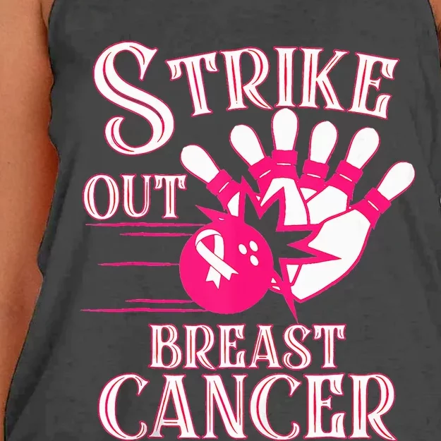 Breast Cancer Awareness Bowling Strike Out Ribbon Women's Knotted Racerback Tank