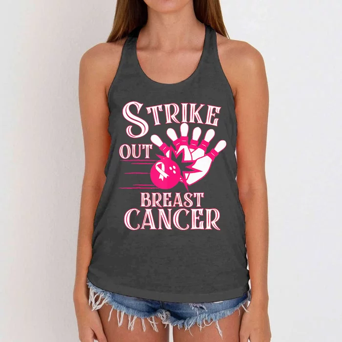 Breast Cancer Awareness Bowling Strike Out Ribbon Women's Knotted Racerback Tank