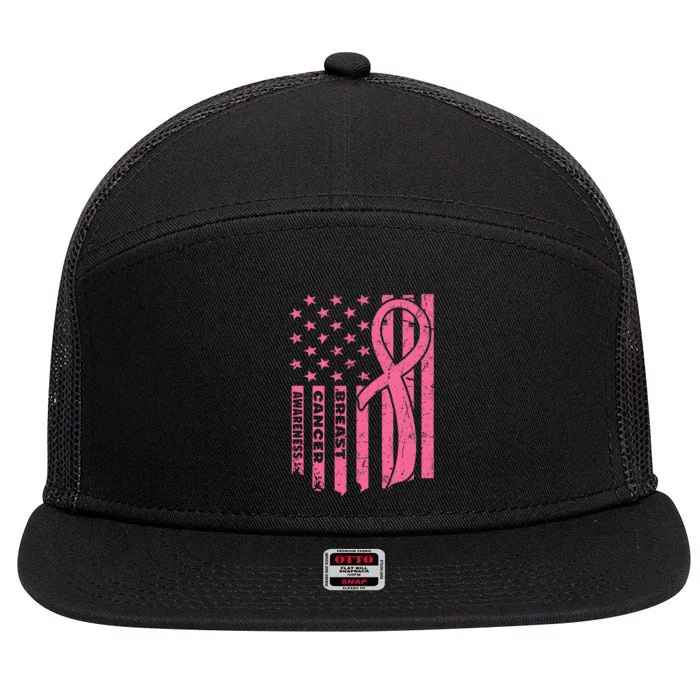 Breast Cancer Awareness Flag Usa Breast Cancer Warrior 7 Panel Mesh Trucker Snapback Hat