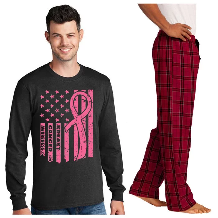 Breast Cancer Awareness Flag Usa Breast Cancer Warrior Long Sleeve Pajama Set