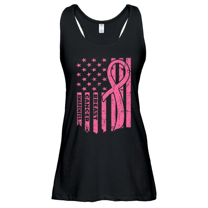 Breast Cancer Awareness Flag Usa Breast Cancer Warrior Ladies Essential Flowy Tank