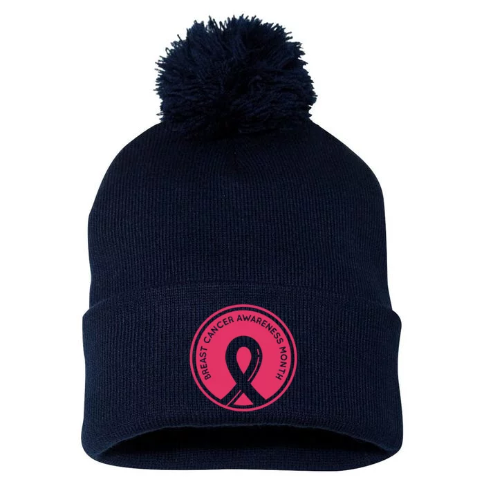 Breast Cancer Awareness Month Support Pom Pom 12in Knit Beanie