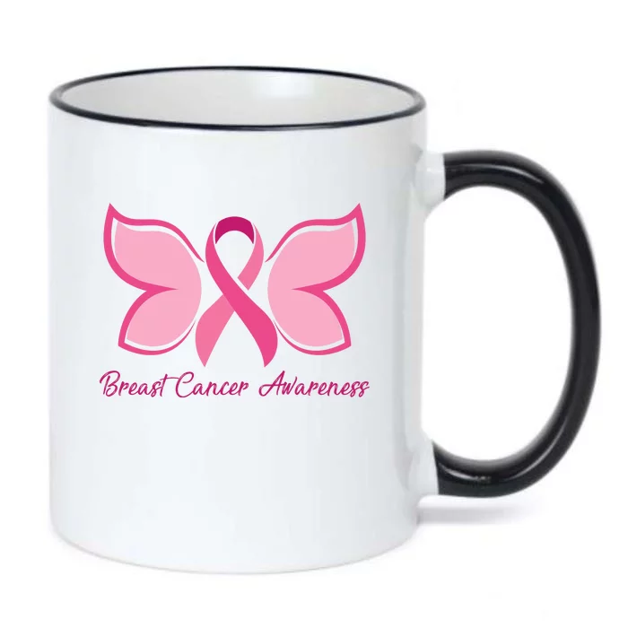 Breast Cancer Awareness Butterfly Pink Ribbon Black Color Changing Mug