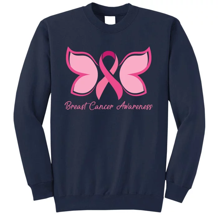 Breast Cancer Awareness Butterfly Pink Ribbon Tall Sweatshirt