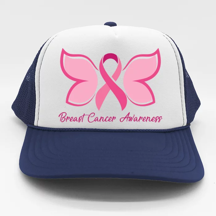 Breast Cancer Awareness Butterfly Pink Ribbon Trucker Hat