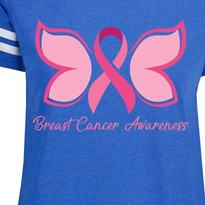 Breast Cancer Awareness Butterfly Pink Ribbon Enza Ladies Jersey Football T-Shirt