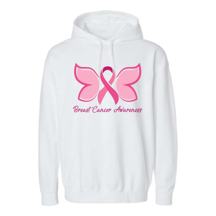 Breast Cancer Awareness Butterfly Pink Ribbon Garment-Dyed Fleece Hoodie