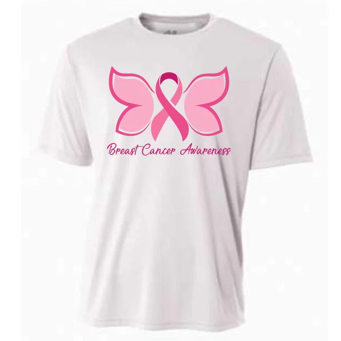 Breast Cancer Awareness Butterfly Pink Ribbon Cooling Performance Crew T-Shirt