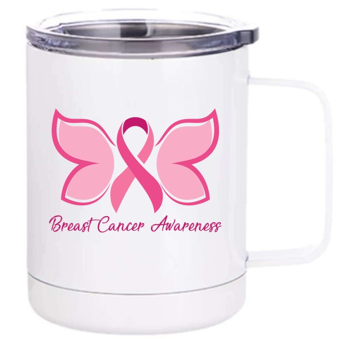 Breast Cancer Awareness Butterfly Pink Ribbon 12 oz Stainless Steel Tumbler Cup