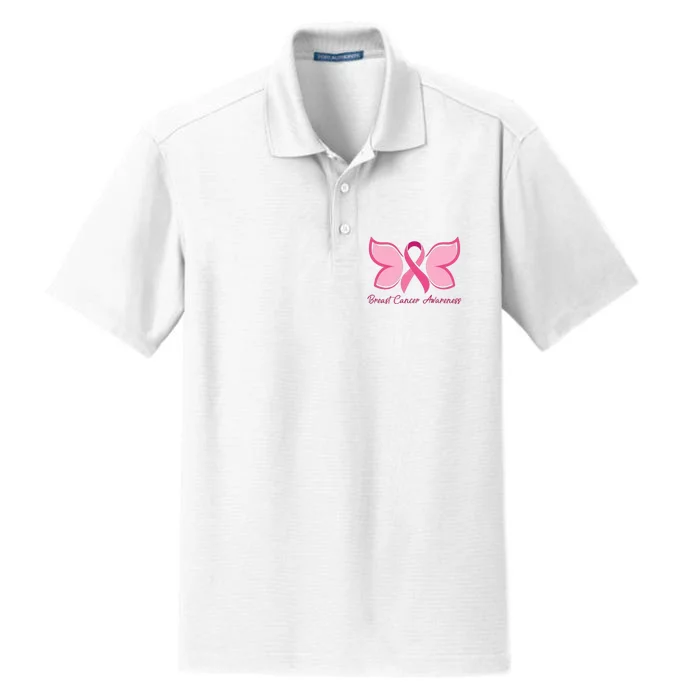 Breast Cancer Awareness Butterfly Pink Ribbon Dry Zone Grid Performance Polo