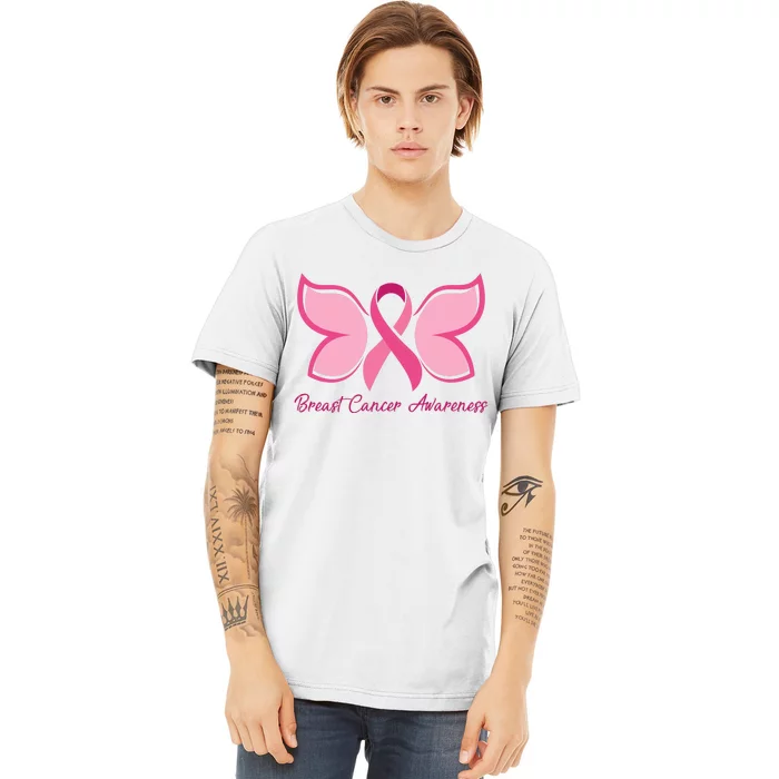 Breast Cancer Awareness Butterfly Pink Ribbon Premium T-Shirt