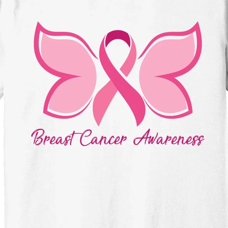 Breast Cancer Awareness Butterfly Pink Ribbon Premium T-Shirt