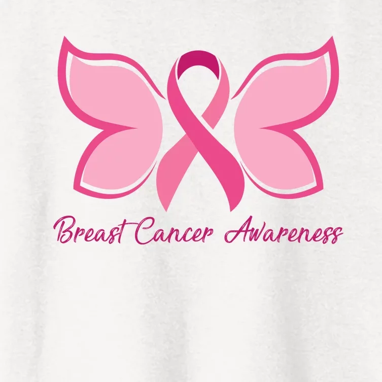 Breast Cancer Awareness Butterfly Pink Ribbon Women's Crop Top Tee