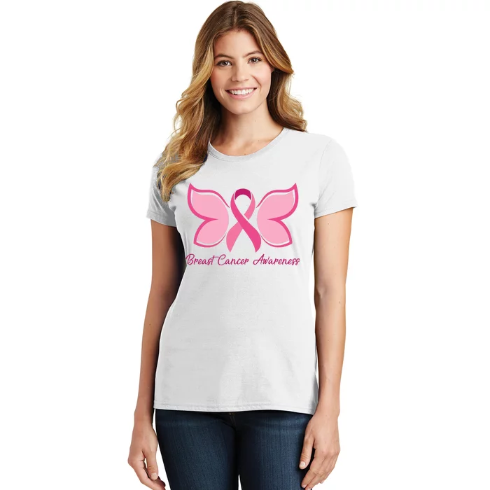 Breast Cancer Awareness Butterfly Pink Ribbon Women's T-Shirt