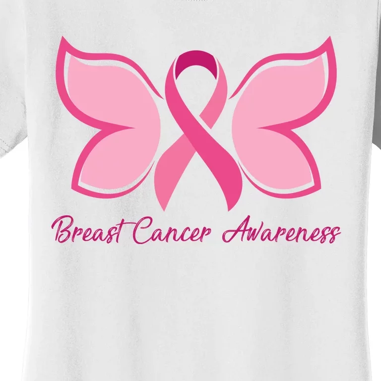 Breast Cancer Awareness Butterfly Pink Ribbon Women's T-Shirt