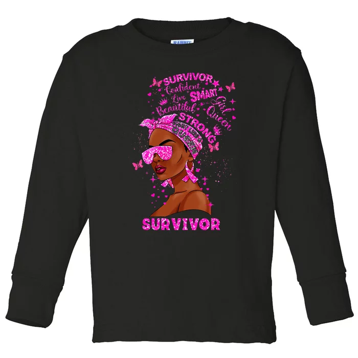 Breast Cancer Awareness Survivor Black Melanin Warrior Toddler Long Sleeve Shirt