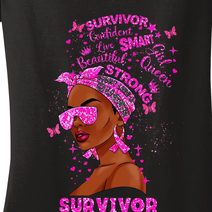 Breast Cancer Awareness Survivor Black Melanin Warrior Women's V-Neck T-Shirt