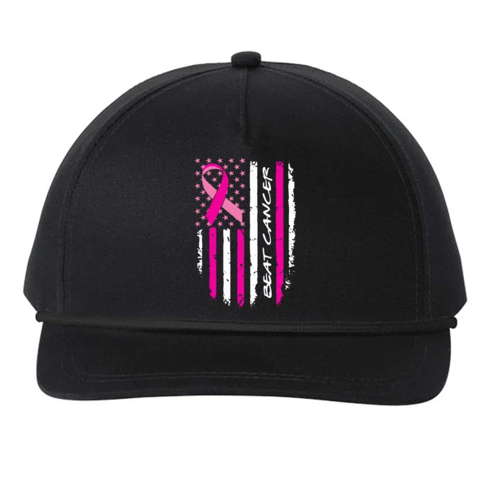 Breast Cancer Awareness USA Distressed Flag Snapback Five-Panel Rope Hat