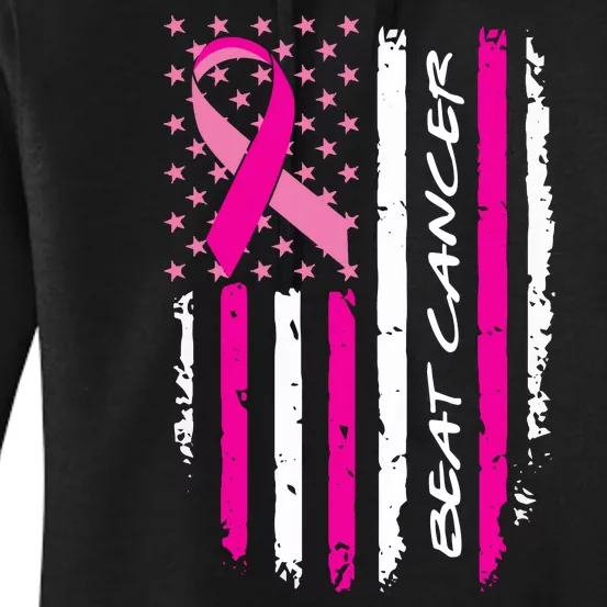 Breast Cancer Awareness USA Distressed Flag Women's Pullover Hoodie