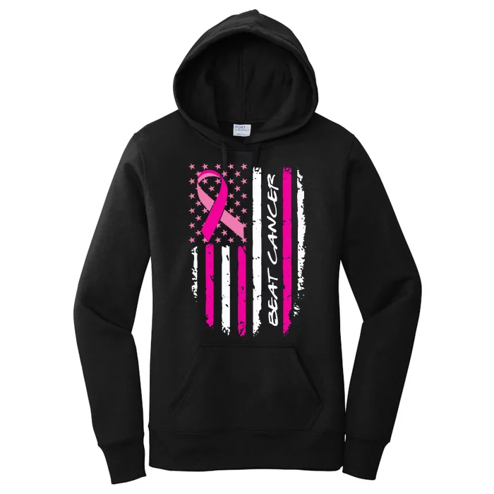 Breast Cancer Awareness USA Distressed Flag Women's Pullover Hoodie