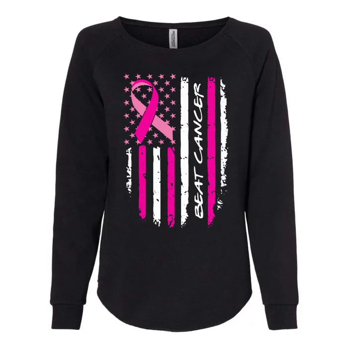 Breast Cancer Awareness USA Distressed Flag Womens California Wash Sweatshirt