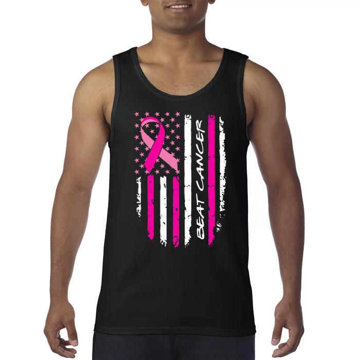 Breast Cancer Awareness USA Distressed Flag Tank Top