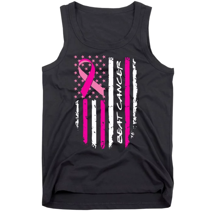 Breast Cancer Awareness USA Distressed Flag Tank Top