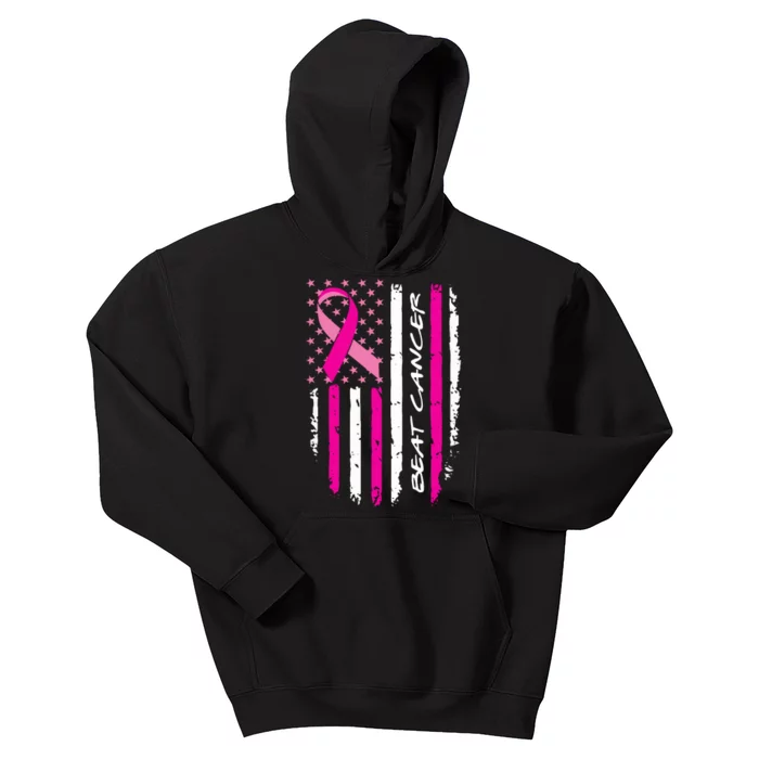 Breast Cancer Awareness USA Distressed Flag Kids Hoodie