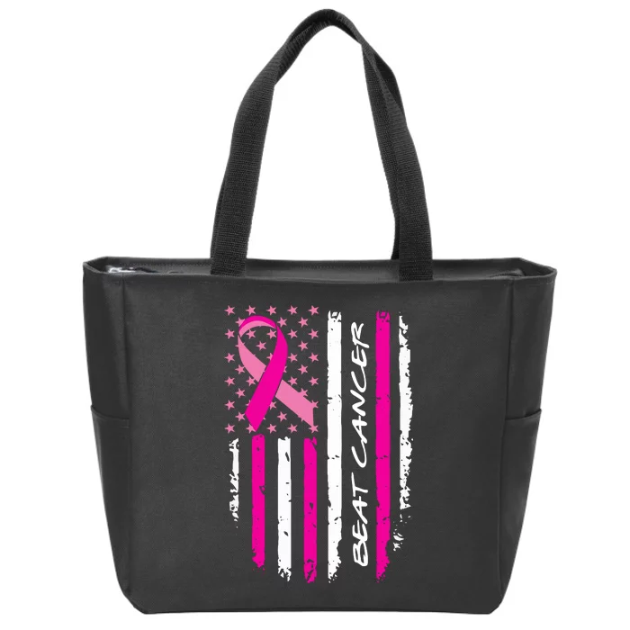 Breast Cancer Awareness USA Distressed Flag Zip Tote Bag