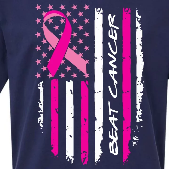 Breast Cancer Awareness USA Distressed Flag Sueded Cloud Jersey T-Shirt