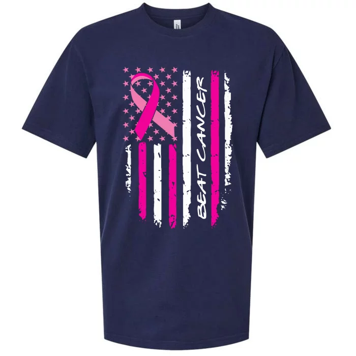 Breast Cancer Awareness USA Distressed Flag Sueded Cloud Jersey T-Shirt