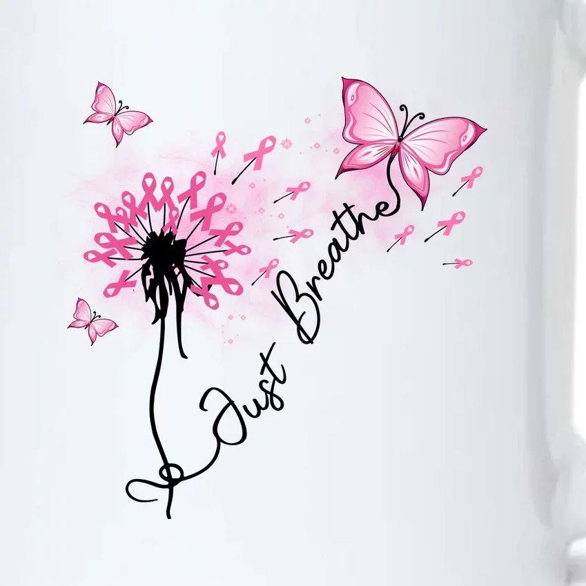 Breast Cancer Awareness Just Breathe Dandelion Pink Ribbon Butterfly Black Color Changing Mug