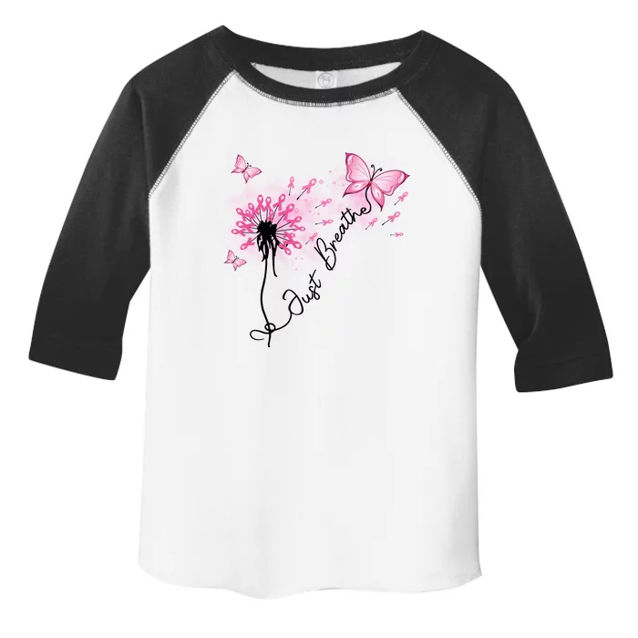 Breast Cancer Awareness Just Breathe Dandelion Pink Ribbon Butterfly Toddler Fine Jersey T-Shirt