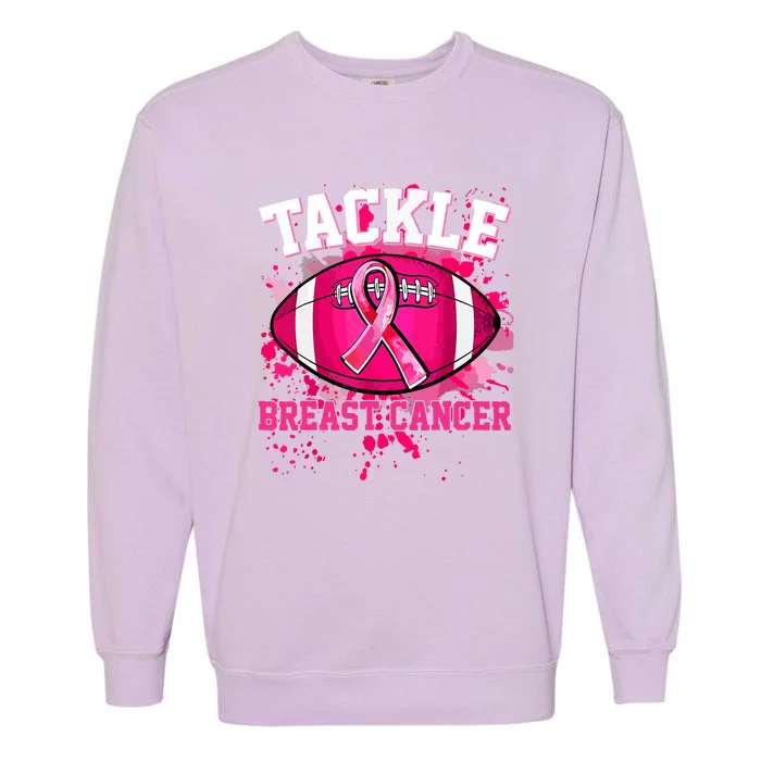 Breast Cancer Awareness Tackle Football Pink Ribbon Gift Garment-Dyed Sweatshirt