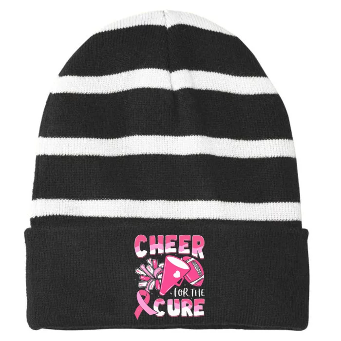 Breast Cancer Awareness Cheer For The Cure Football Striped Beanie with Solid Band