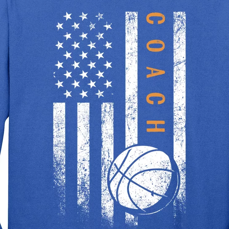 Basketball Coach American Flag Basketball Trainer Coaching Gift Tall Long Sleeve T-Shirt