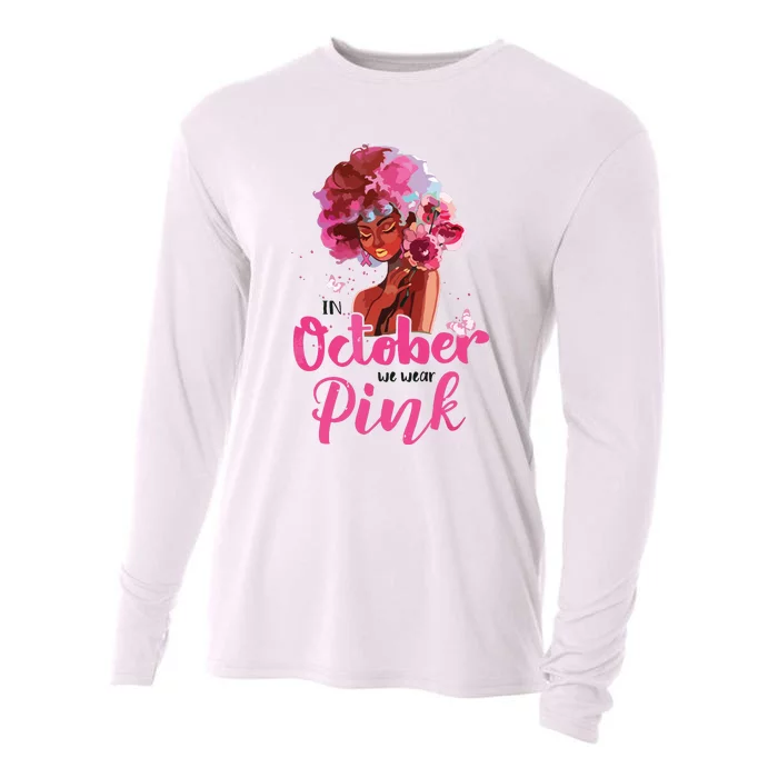 Breast Cancer Awareness In October We Wear Pink Black Woman Cooling Performance Long Sleeve Crew