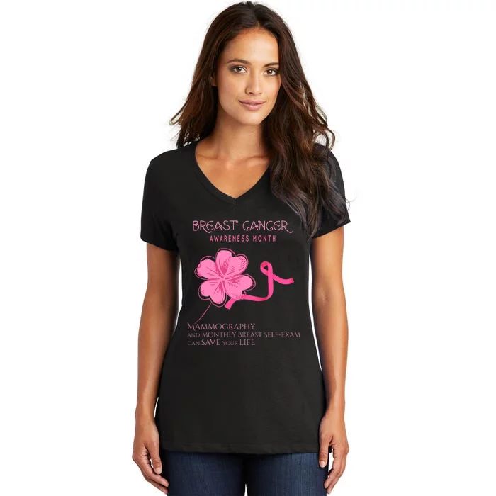 Breast Cancer Awareness Mammography Self Breast Exam Women's V-Neck T-Shirt